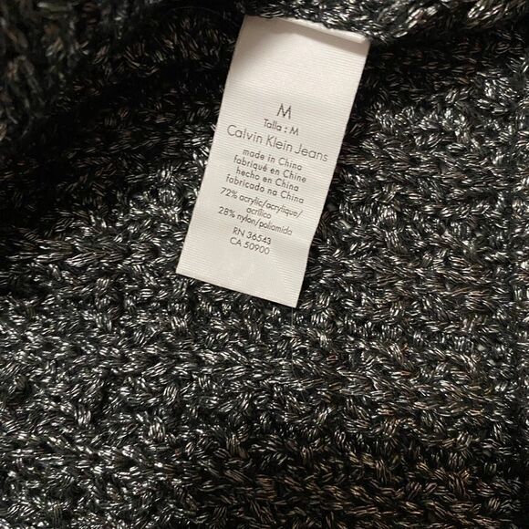 𝅺calvin KLEIN JEANS SZ M & Sz XL BLACK MIXED KNIT METALLIC SILVER WEAVE sweater - Picture 7 of 12